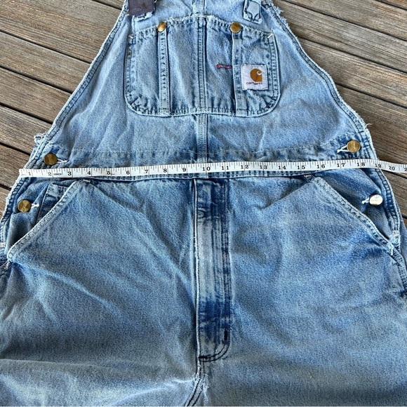 Vintage Carhartt Denim Bib Overalls Thrashed Destroyed Work Grunge 38x27 READ - Picture 14 of 16